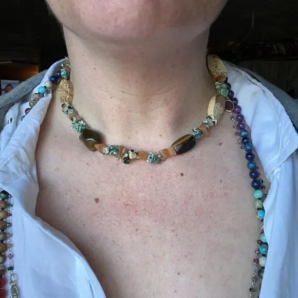 Semi Precious/Natural Stone Indian Agate & Other Stones Collar Necklace